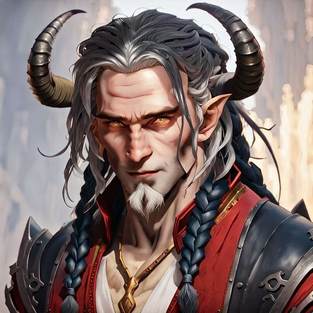 Tiefling Warrior Portrait in Dark Fantasy Style