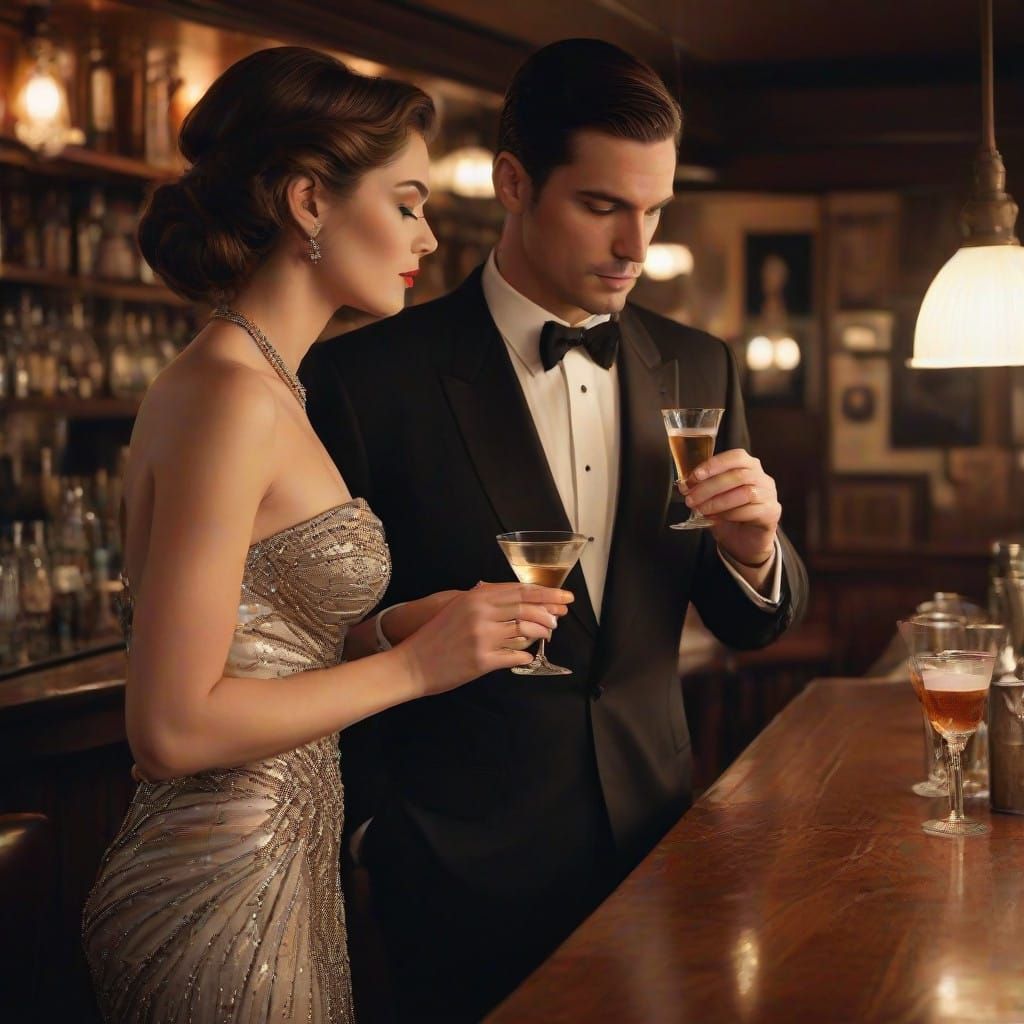 Glamorous Couple in 1950s Vintage Bar