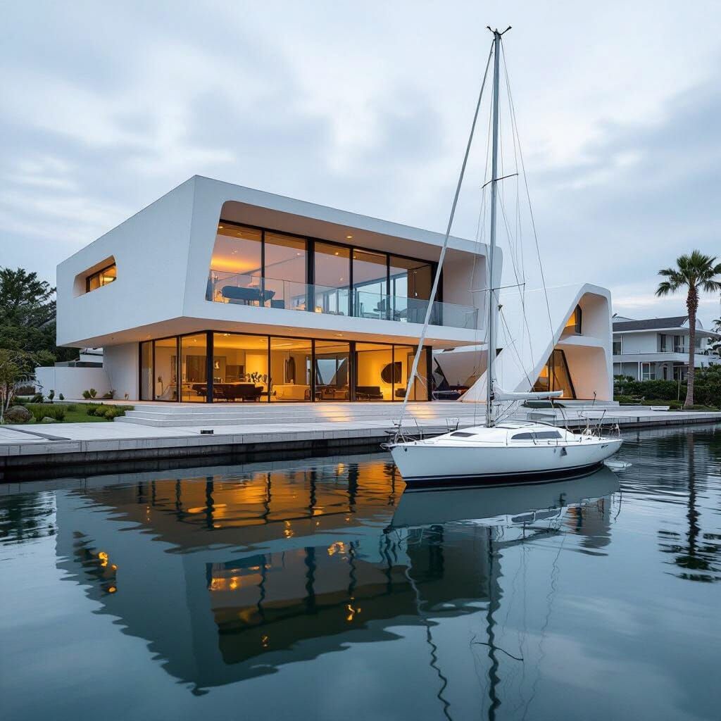 Modern House with Sailboat Reflecting Architectural Styles