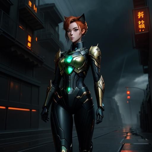 Sci-Fi Gynoid in Rainy Cityscape: 3D Anime Art