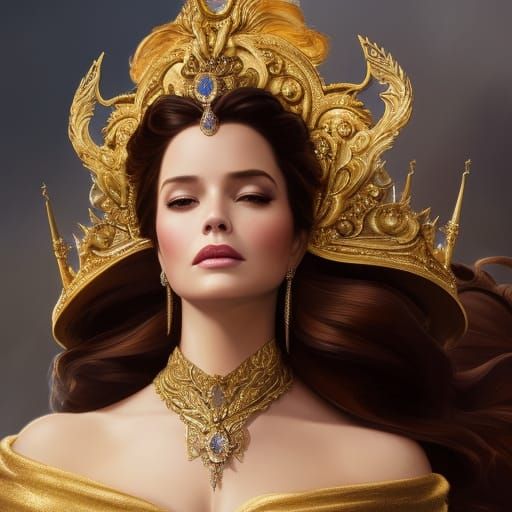 Majestic Princess Belle Portrait in Art Nouveau Style