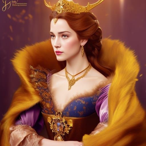 Majestic Portrait of Princess Belle in Art Nouveau Style