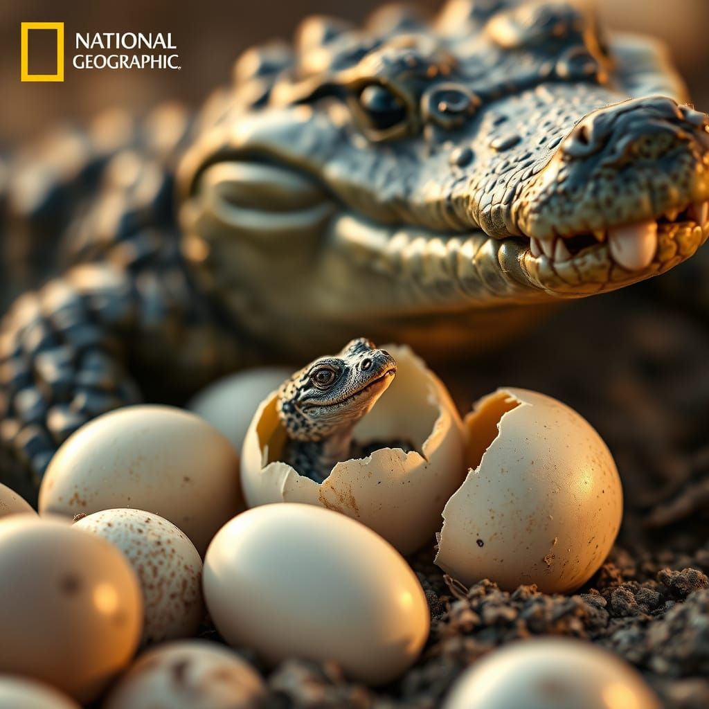 Newly Hatched Crocodile Emerges from Egg
