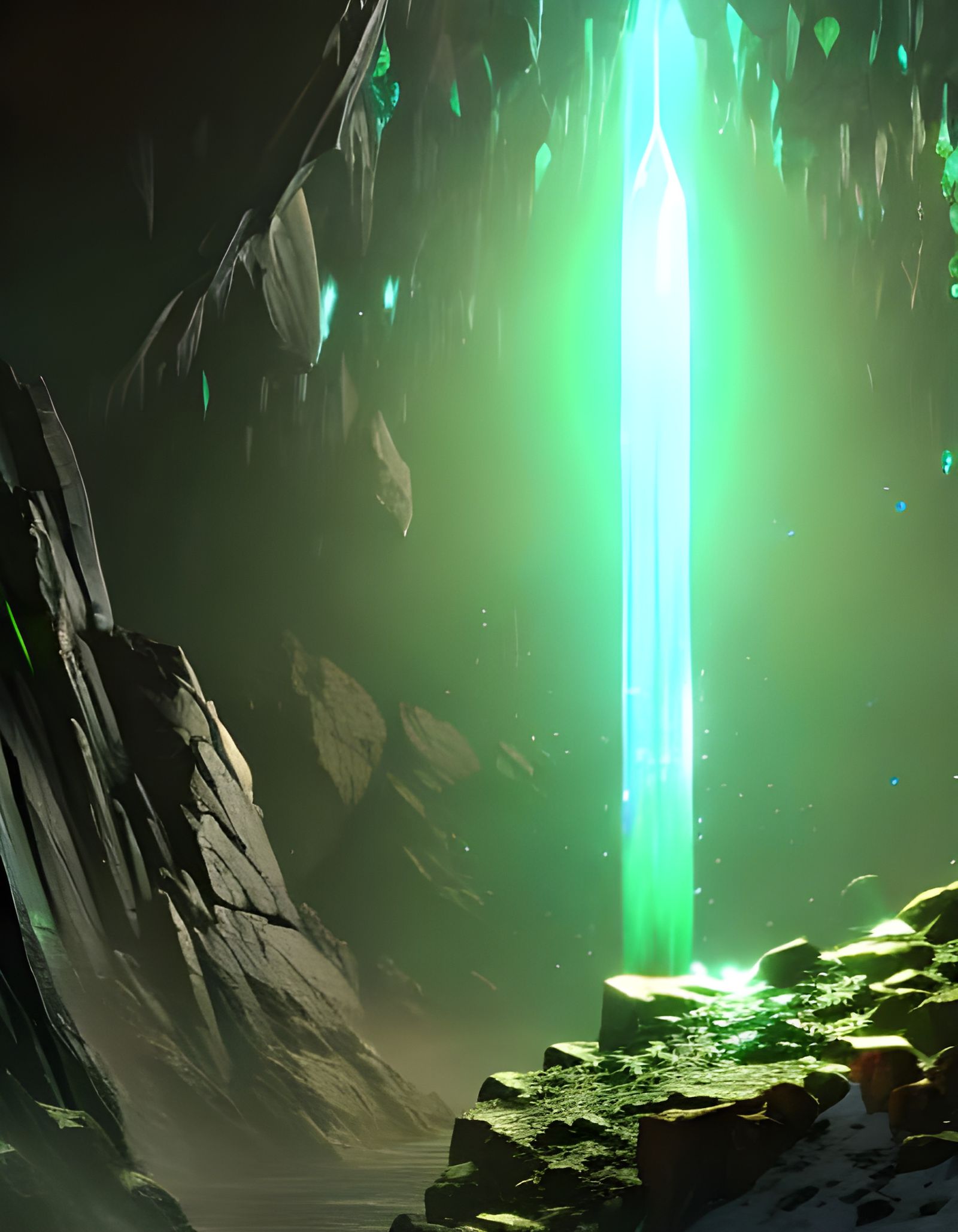 Crystal Monolith with Gems in Subterranean Cavern