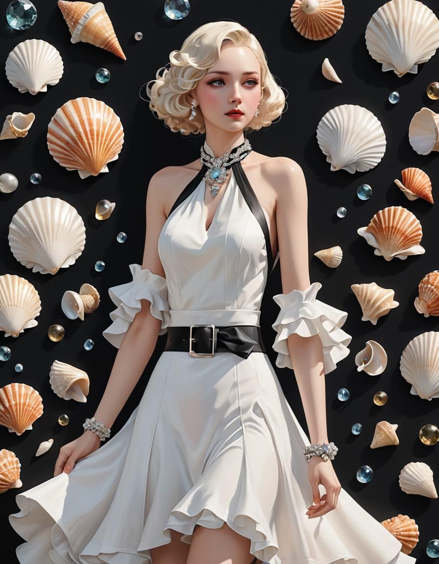 Seashells and 1930s Ladies Suit in 3D Anime Art