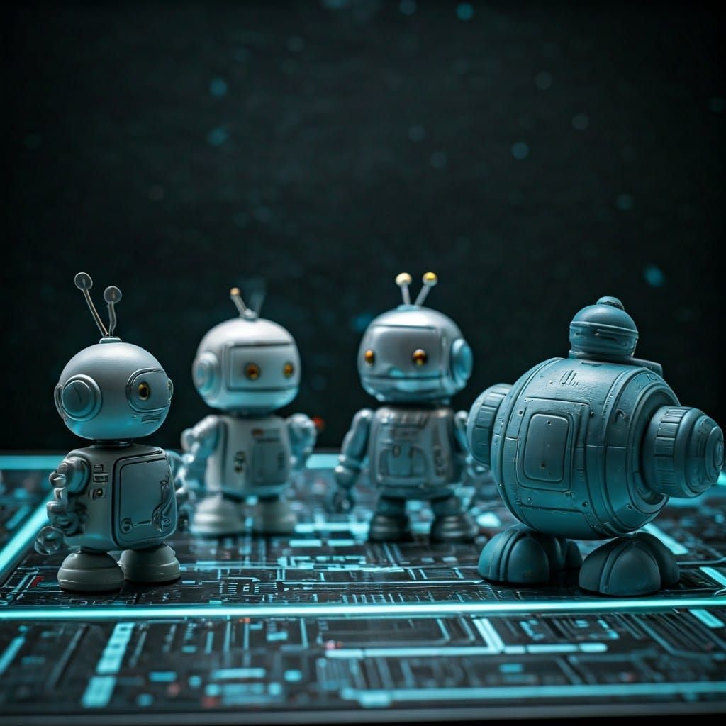 Futuristic Robot Toys on Illuminated Surface