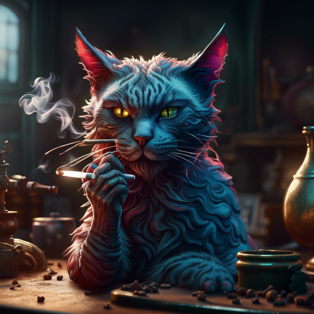 Cat Smoking a Meth Pipe: Detailed Matte Painting