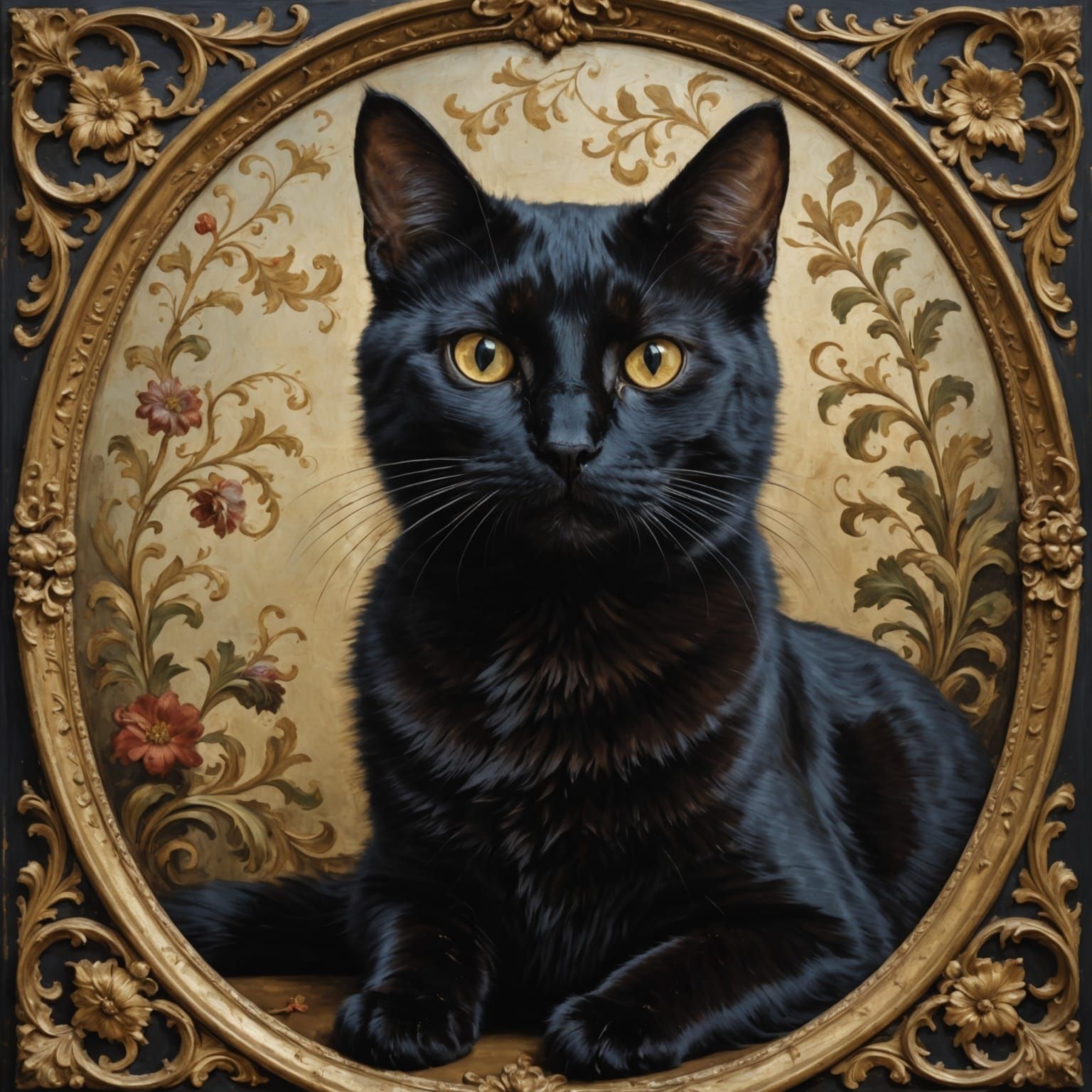 Baroque Painting of a Black Cat