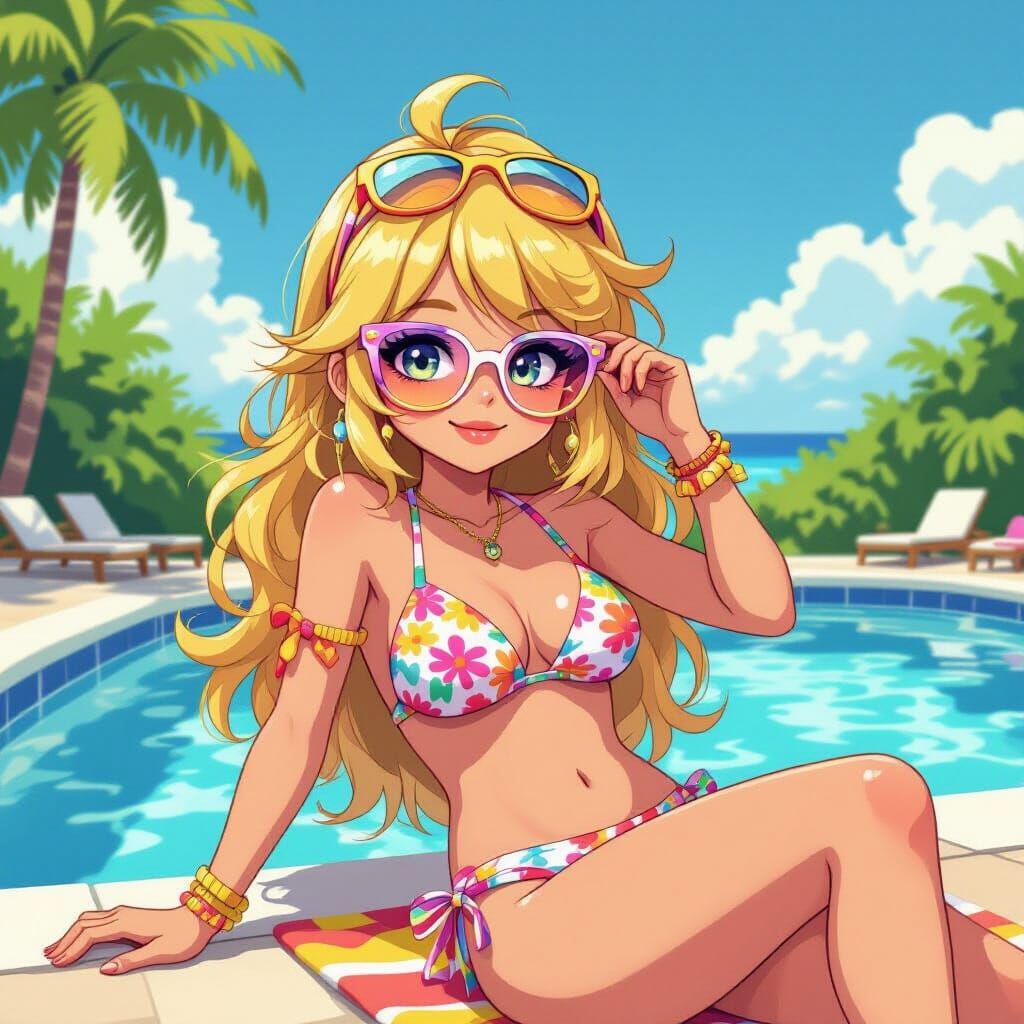 Kid Icarus Lounging Poolside in Comic Book Style