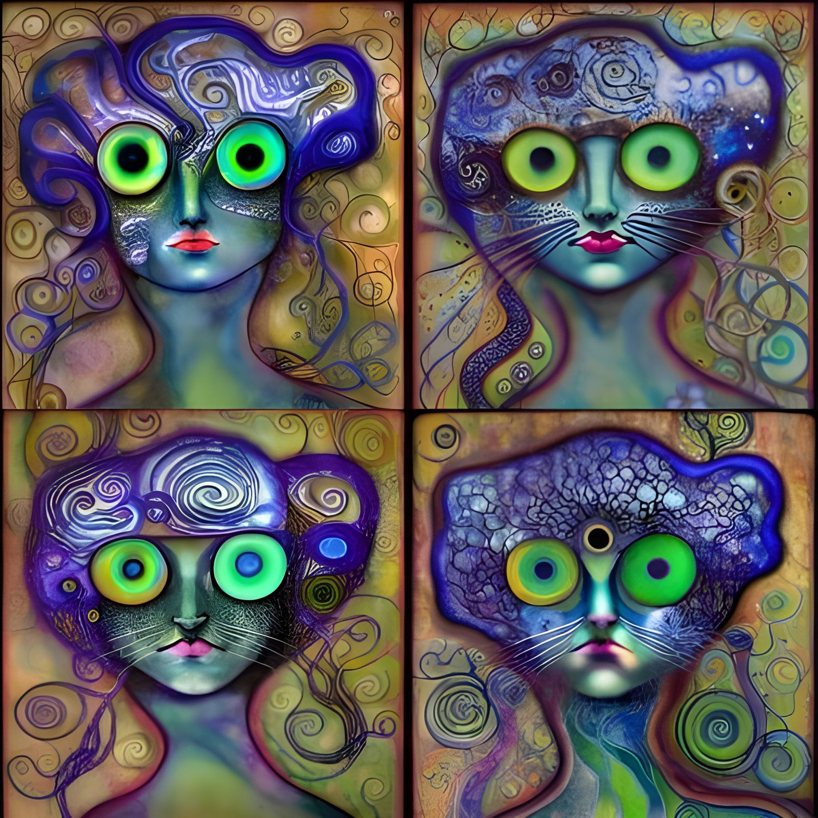 Majestic Kitten in Surrealistic Art Nouveau Dreamscape