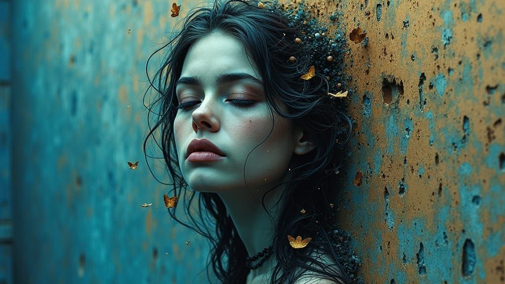 Melancholic Woman Merging with Wall, Byzantine Industrial St...