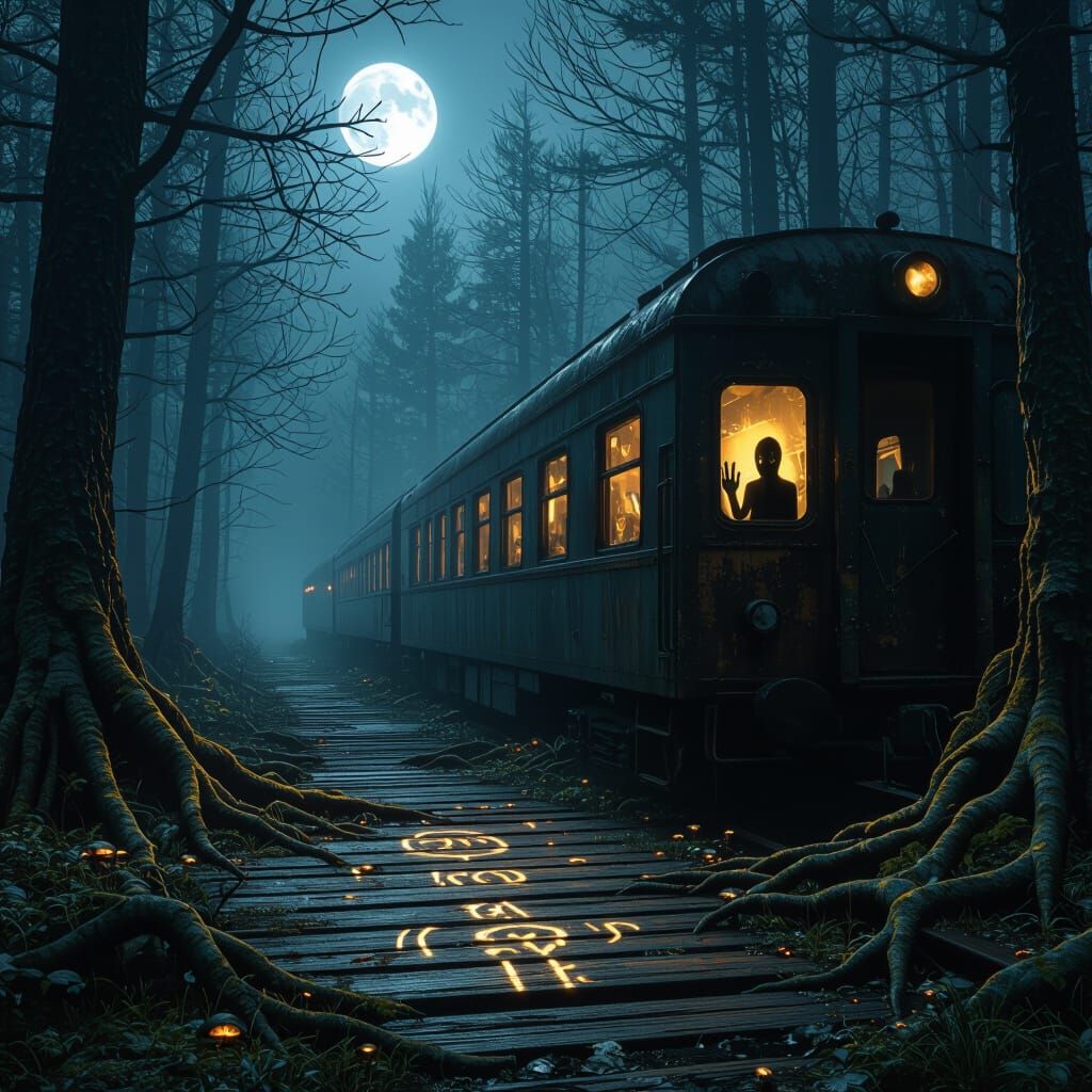 Eerie Abandoned Train Station in a Forest