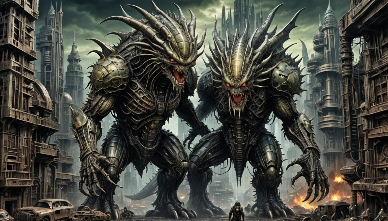 Corroded Biomechanical Kaiju Rampages Through Arcology