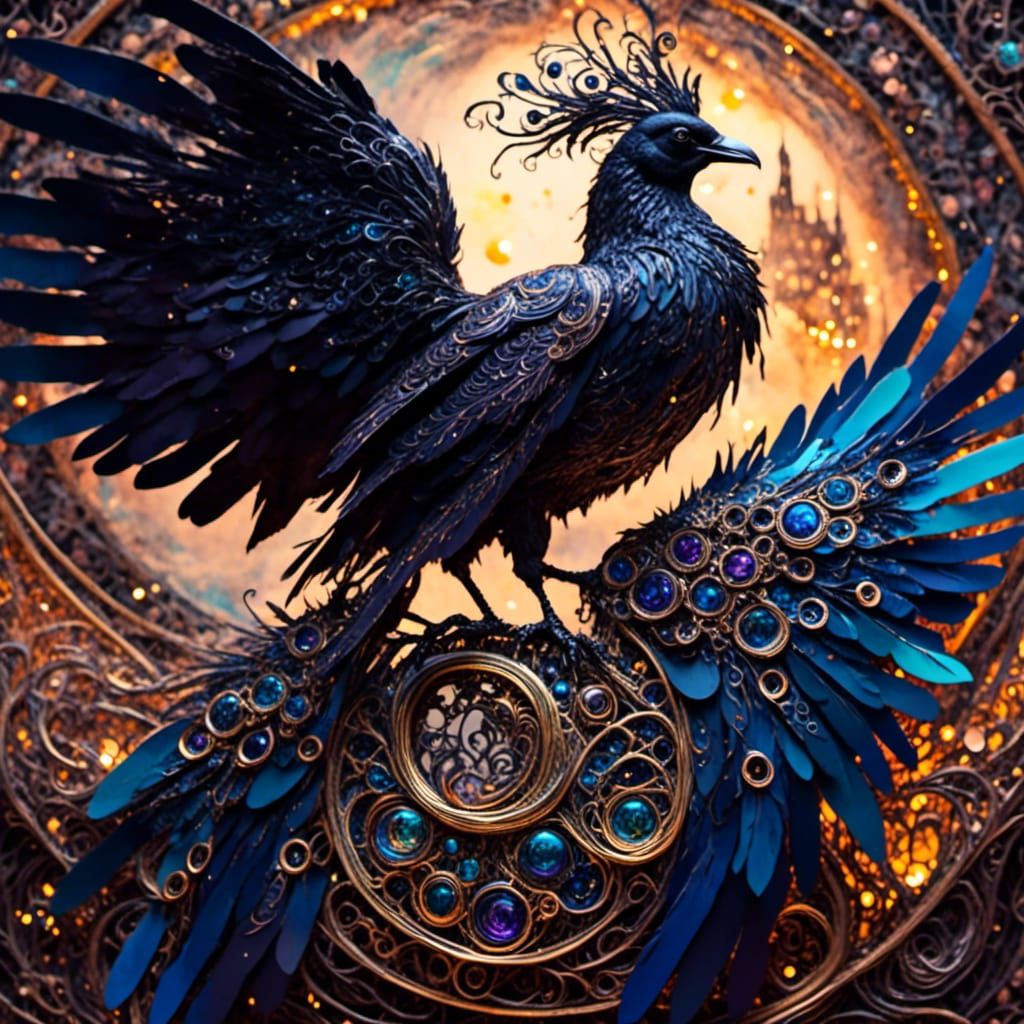 Iridescent Raven Zentangle Fantasy Concept Art