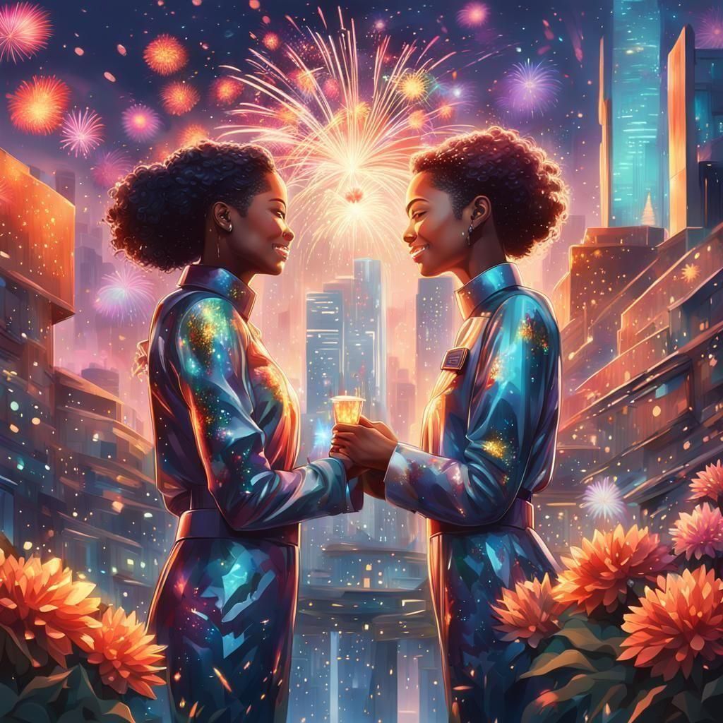 Sci-Fi Cityscape Portrait with Fireworks