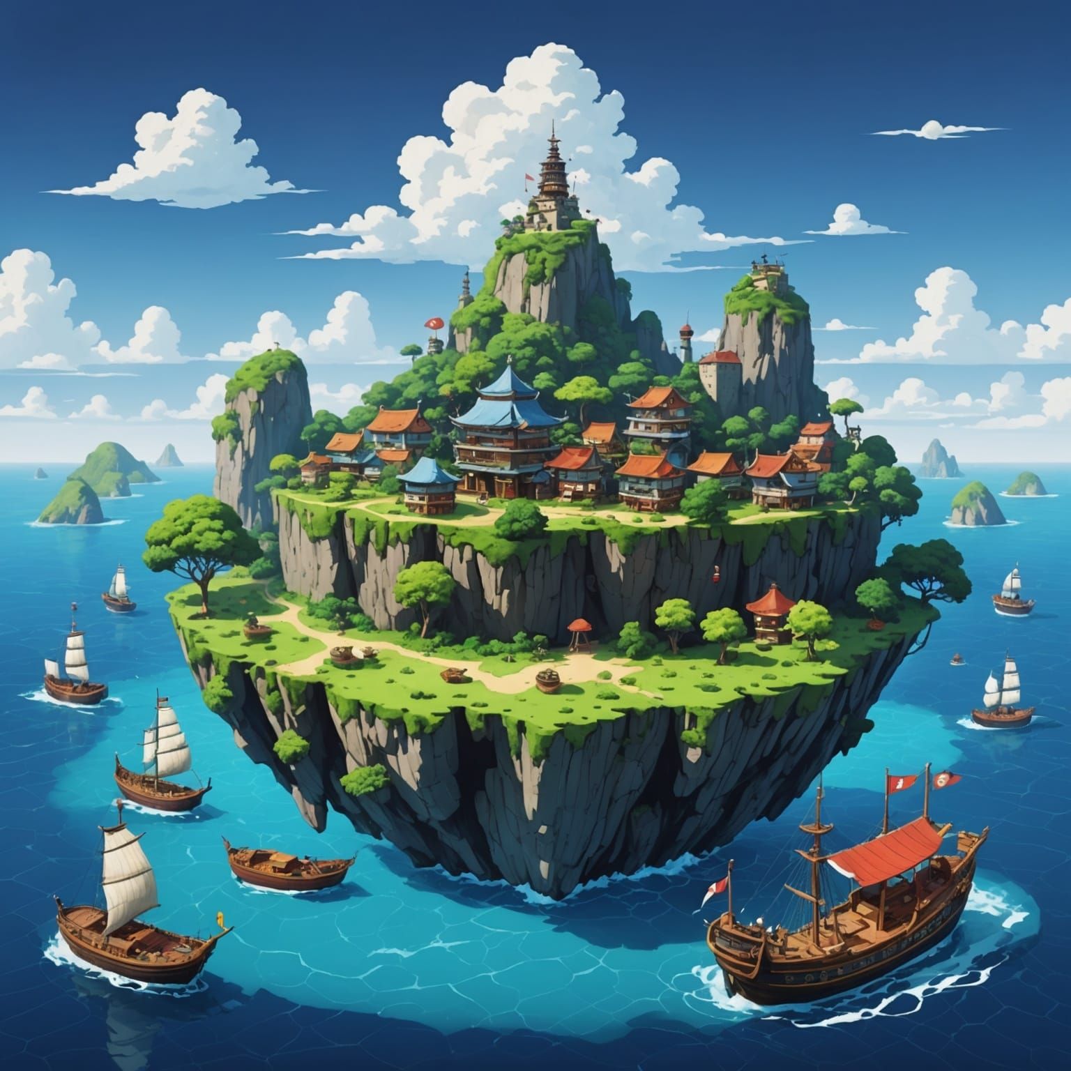 One Piece Inspired Sea Landscape with Floating Island