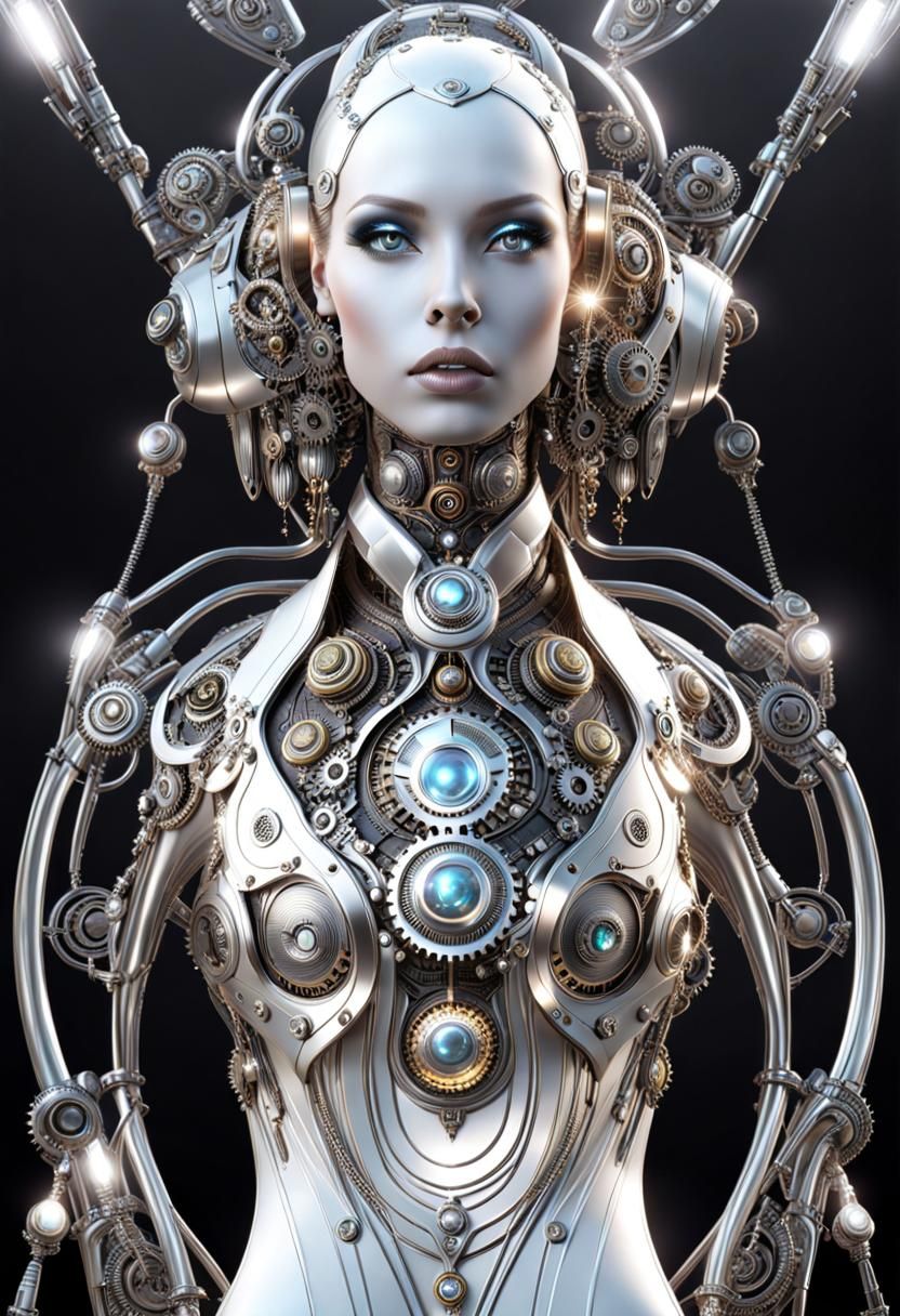 Elegant Biomechanical Cyborg in Steampunk Sci-Fi Style