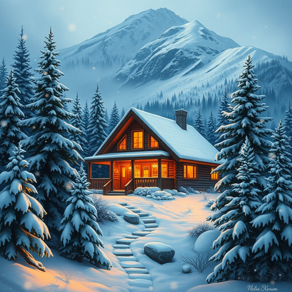 Winter Cabin in Snow: A Tranquil Mountain Retreat