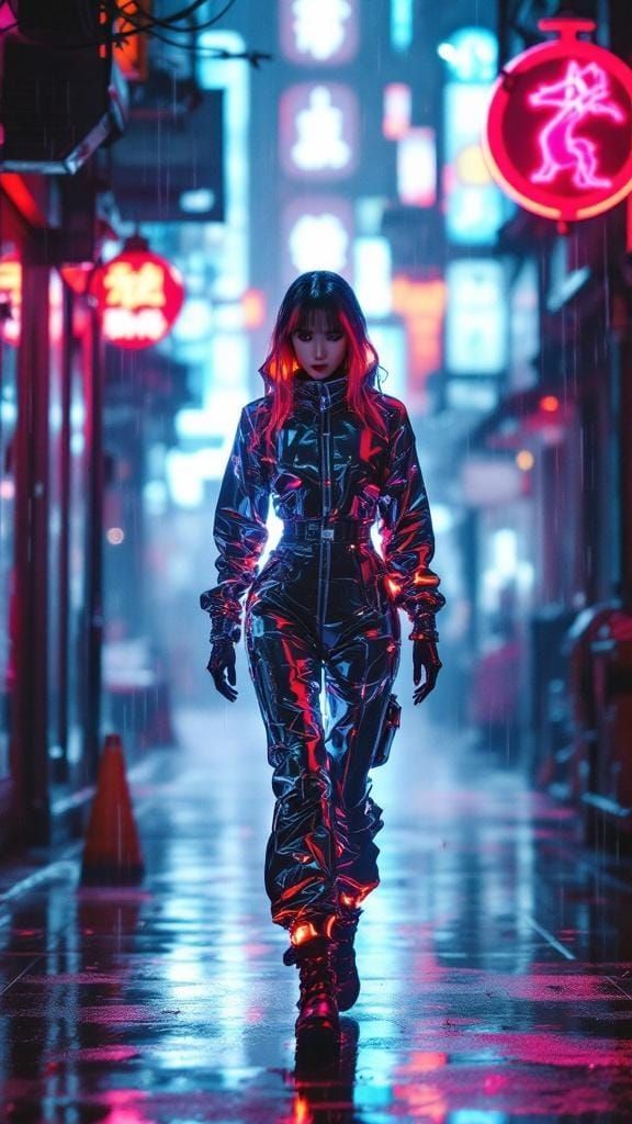 K-Pop Star in Cyberpunk Alley with Dragon Fox