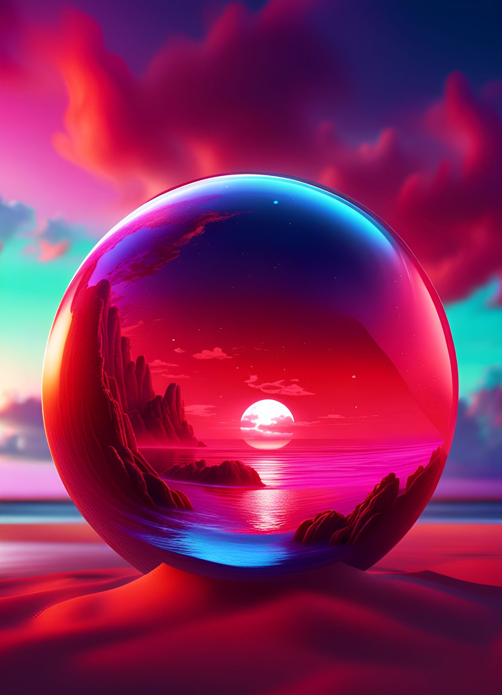 Magical Glass Sphere on Beach, Sci-Fi Album Art