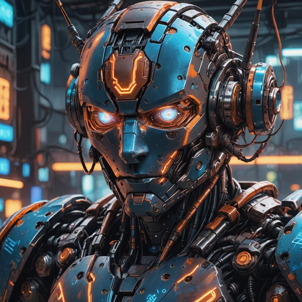 Cyberpunk Boxing Robot with Neon Circuitry in 3D Anime Style