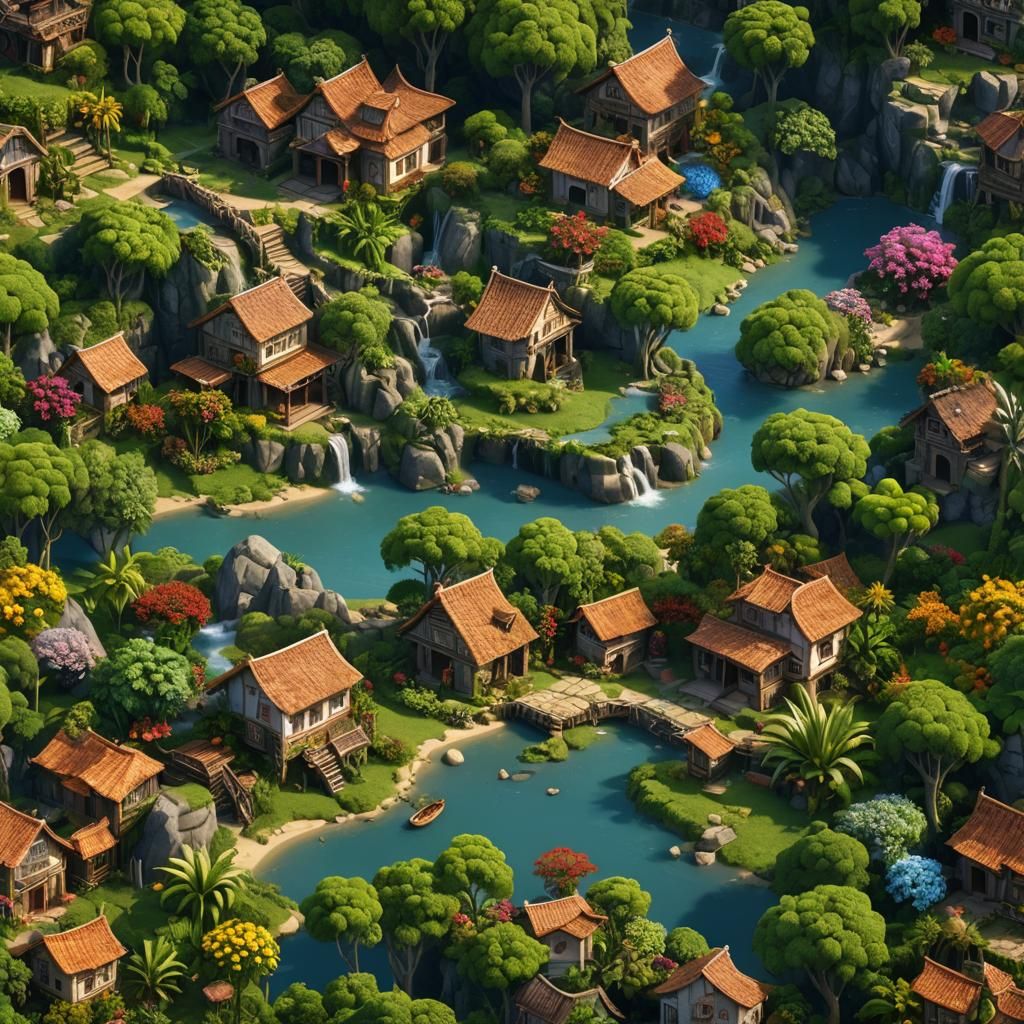 Cornfield by River with Waterfall, Detailed Matte Painting