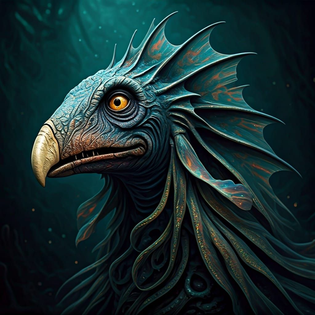 Aquatic Skeksis from The Dark Crystal in Biomechanical Style