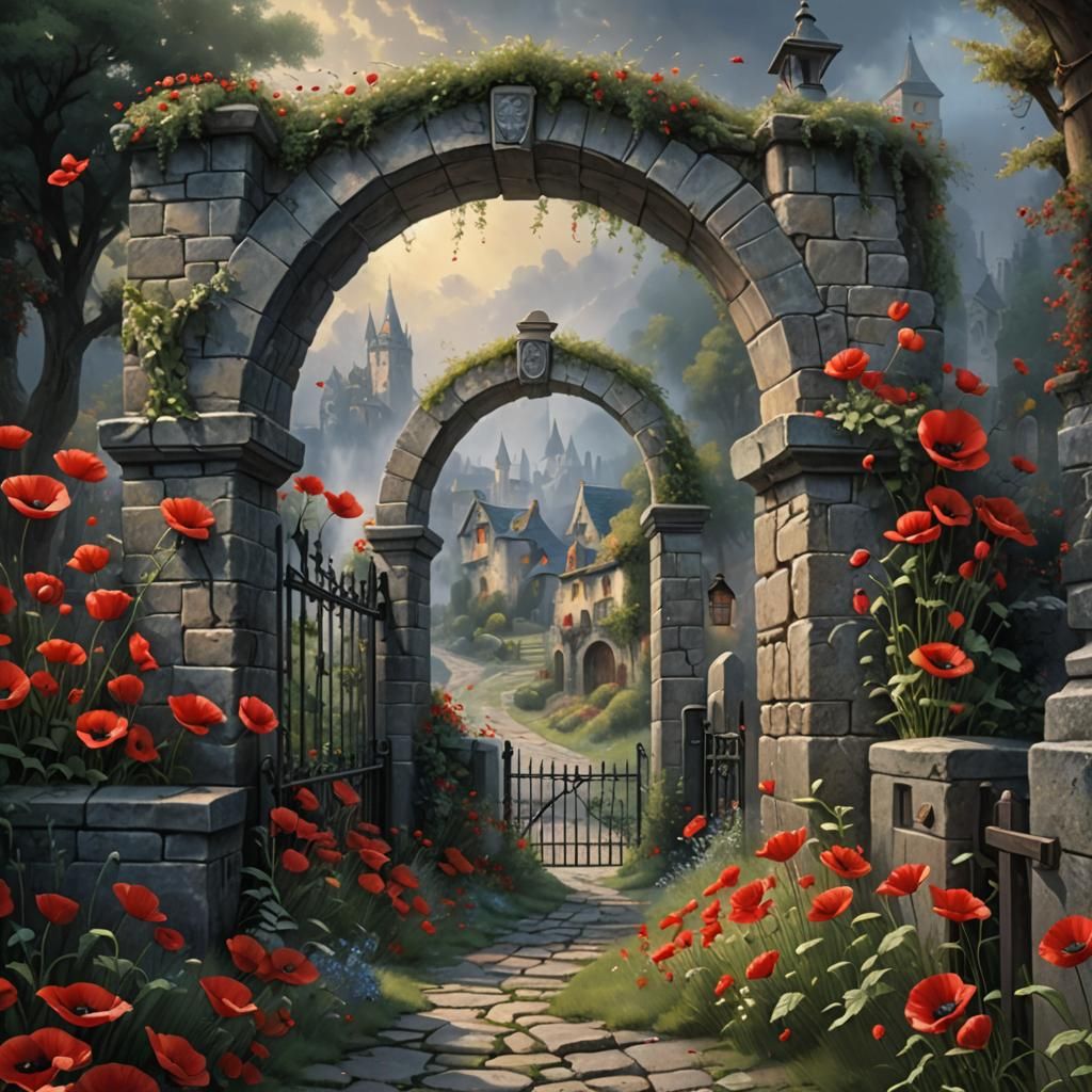 Surreal Fantasy: Stone Arch Gate with Donkey