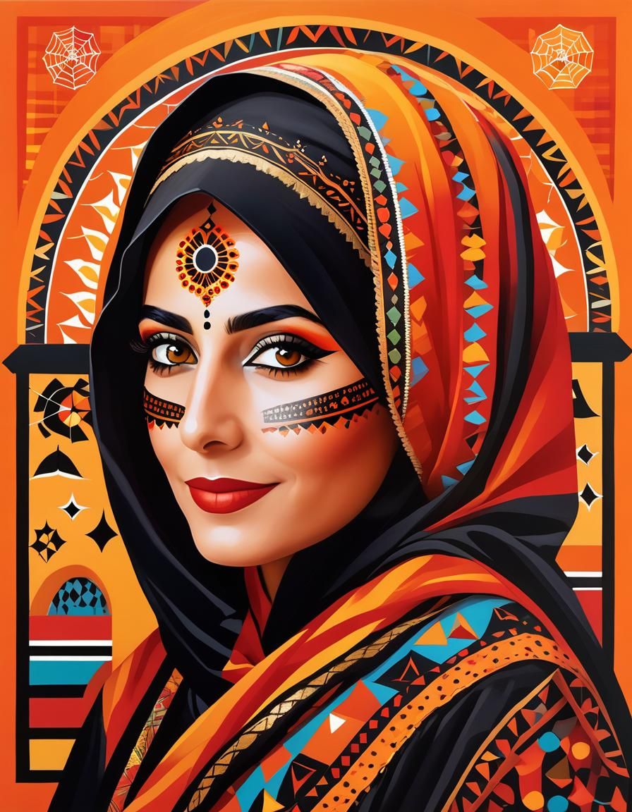 Palestinian Woman in Halloween Folk Art Portrait