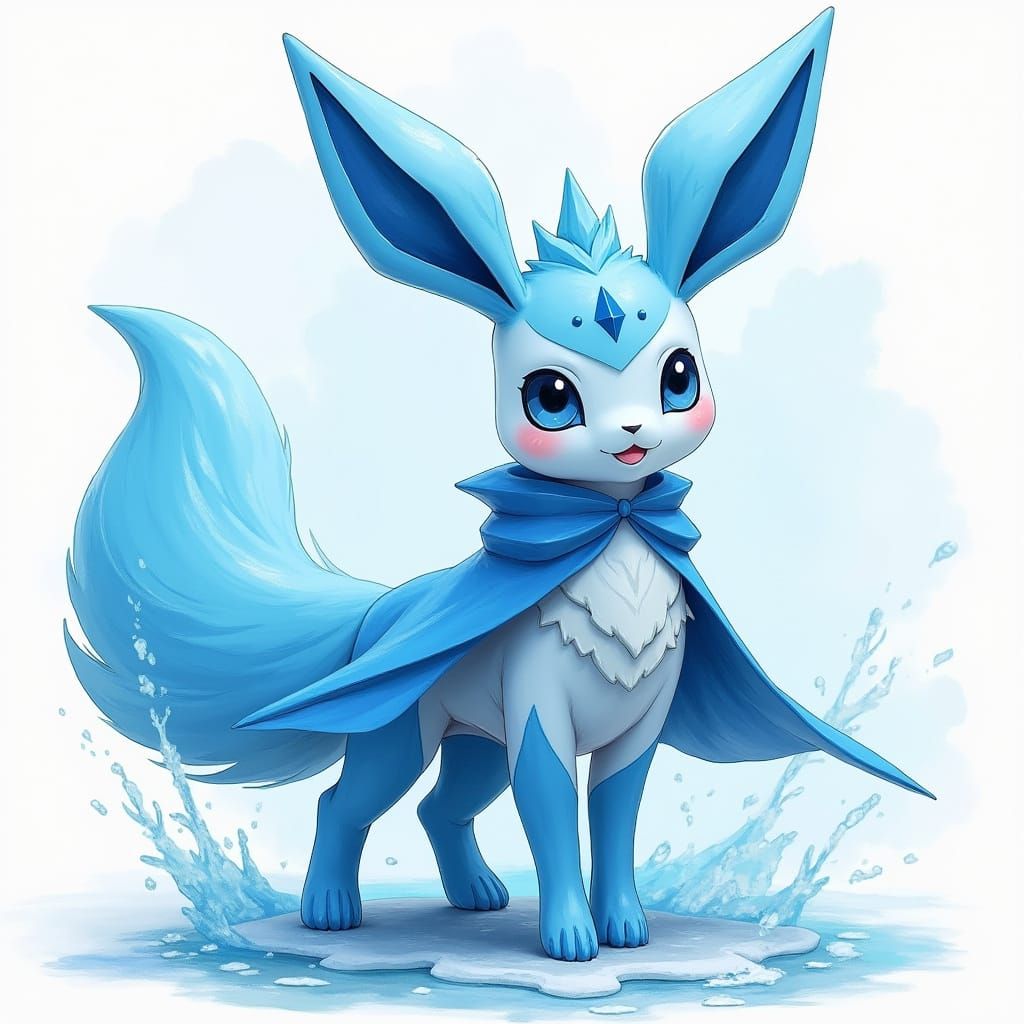 Glaceon with Watercolor Splash in Detailed Matte Painting St...