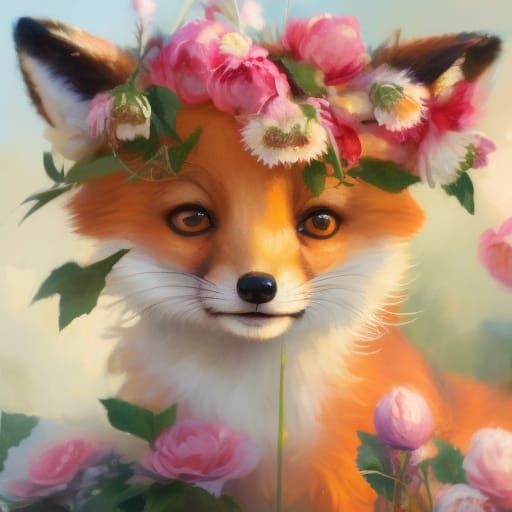 Chibi Flower Fox in Studio Ghibli Style