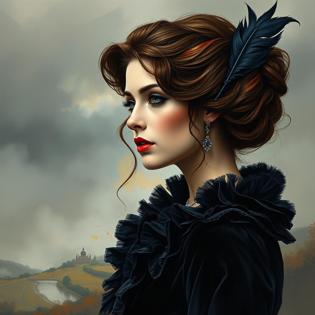 Victorian Lady in Black Velvet, Oil Acrylic