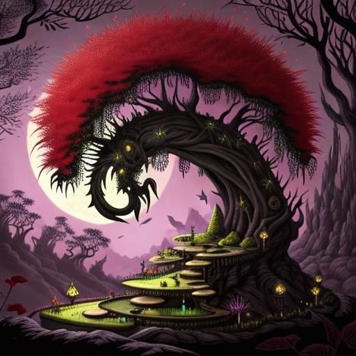 Botanical Garden Fantasy World in Ink and Color