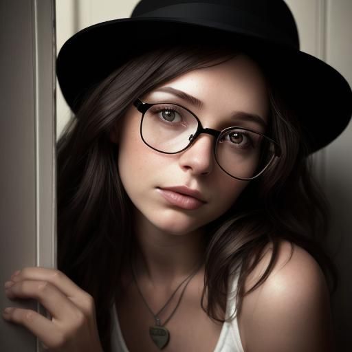Brunette Woman in Fedora Poses in Doorway