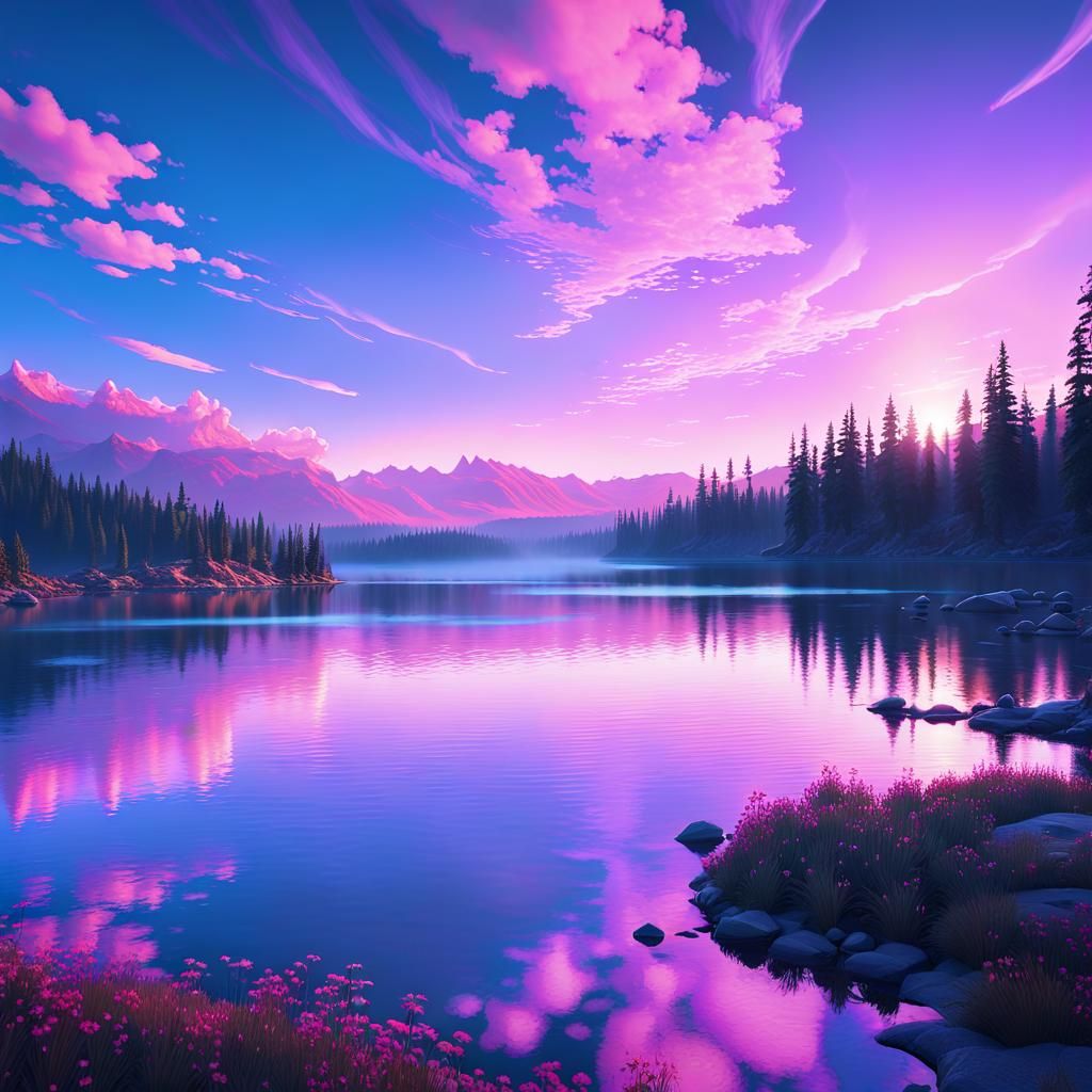 Men by Lake at Dawn: Fantasy Matte Painting