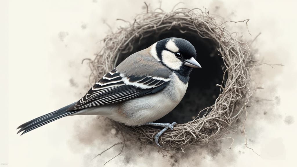 Realistic Zebra Finch Portrait in Watercolor Nest Entrance
