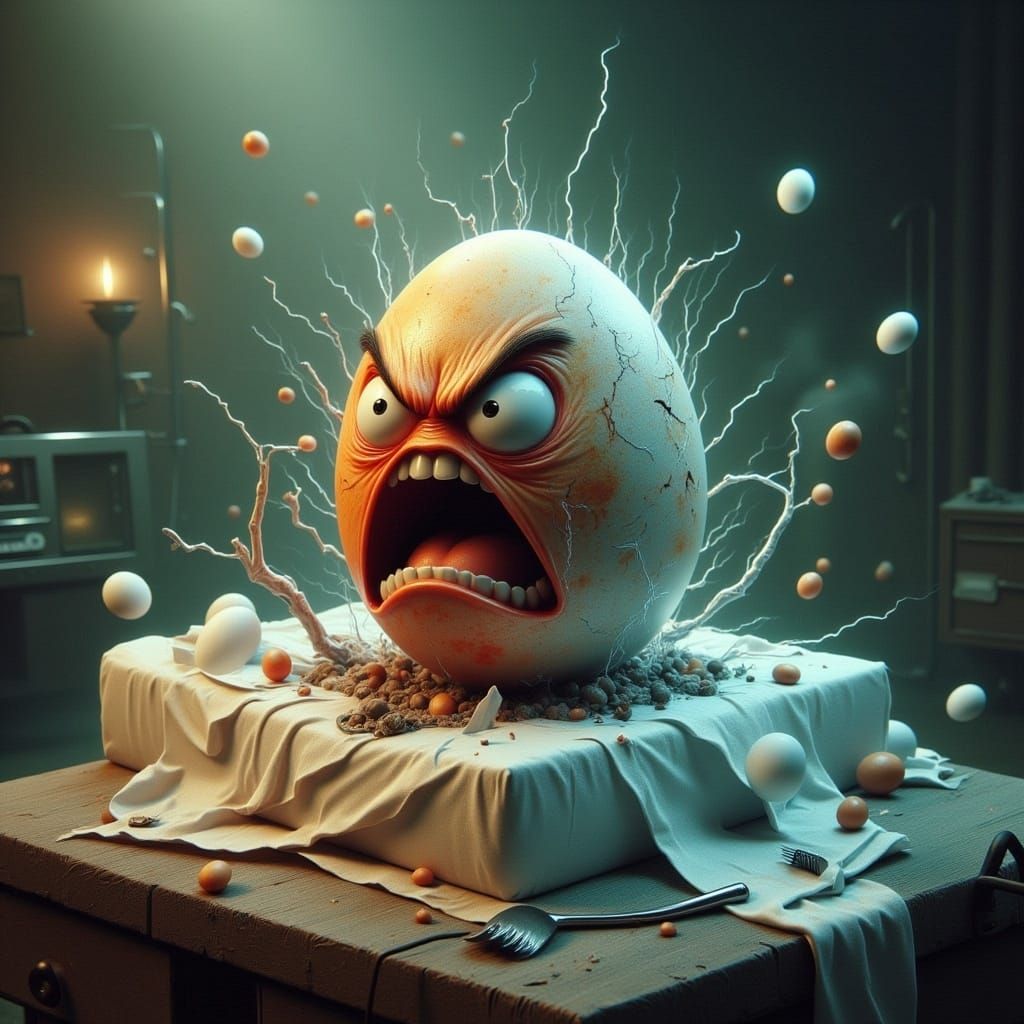 Angry Egg Nurse Yelling in Hospital, Digital Art