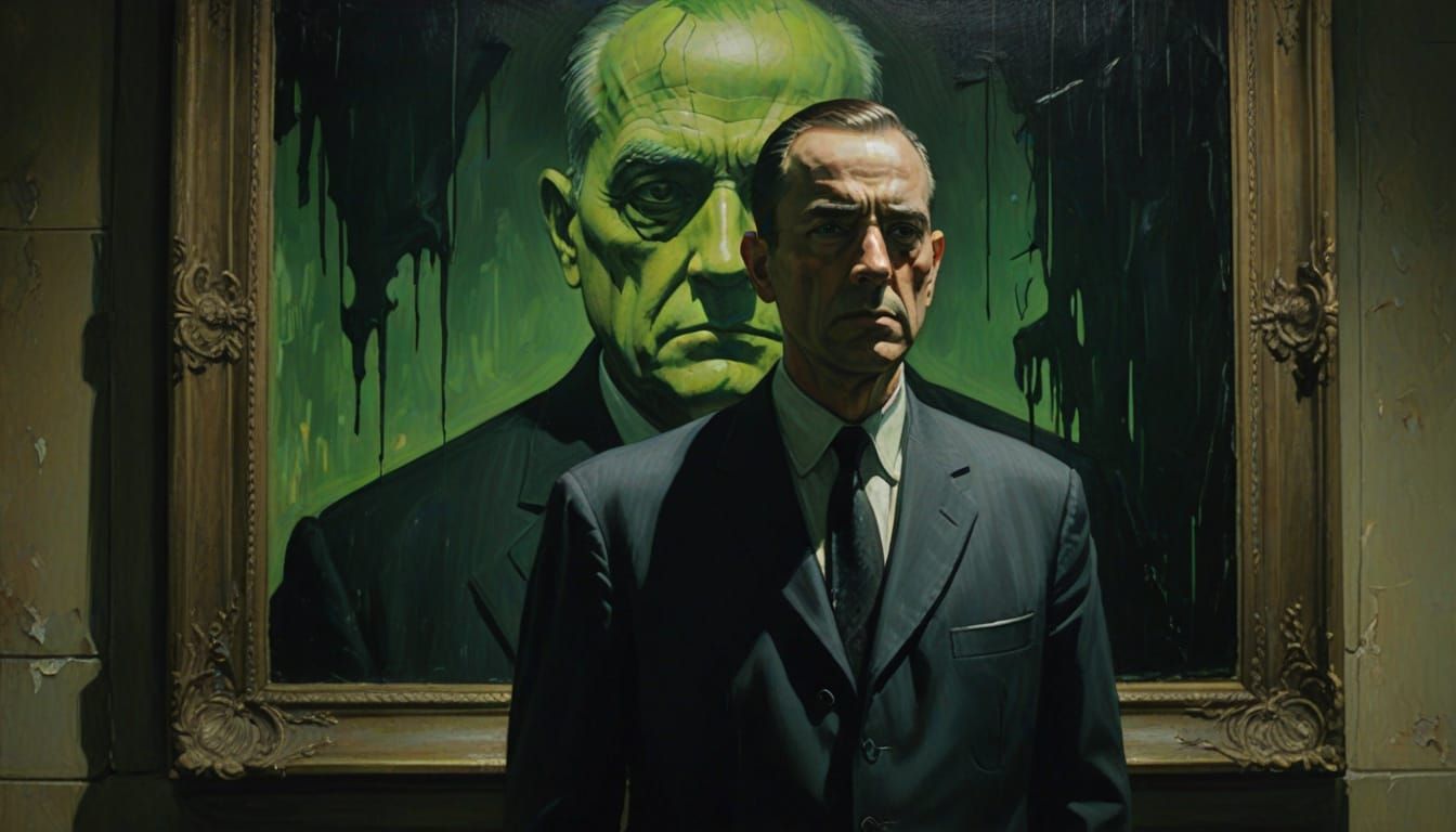 Mysterious MIB Agent in Dark Surrealist Portrait