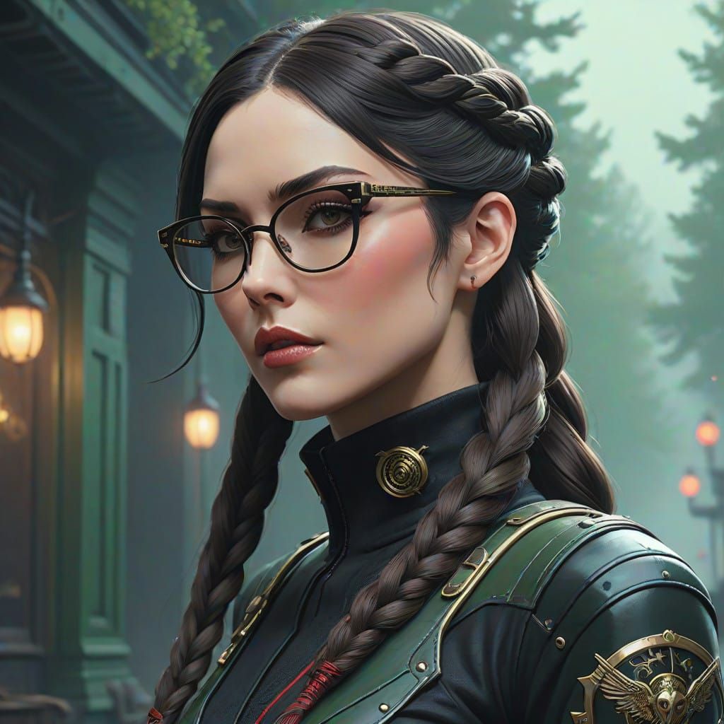 Elegant, Mysterious Woman in Sleek Black Attire, Set Against...