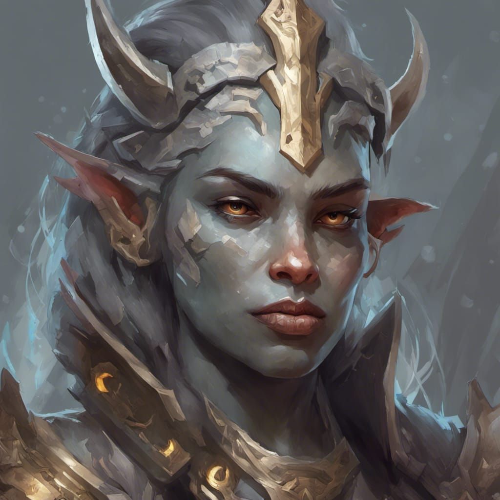 Grey Orc Rune Knight Portrait in Art Nouveau Style