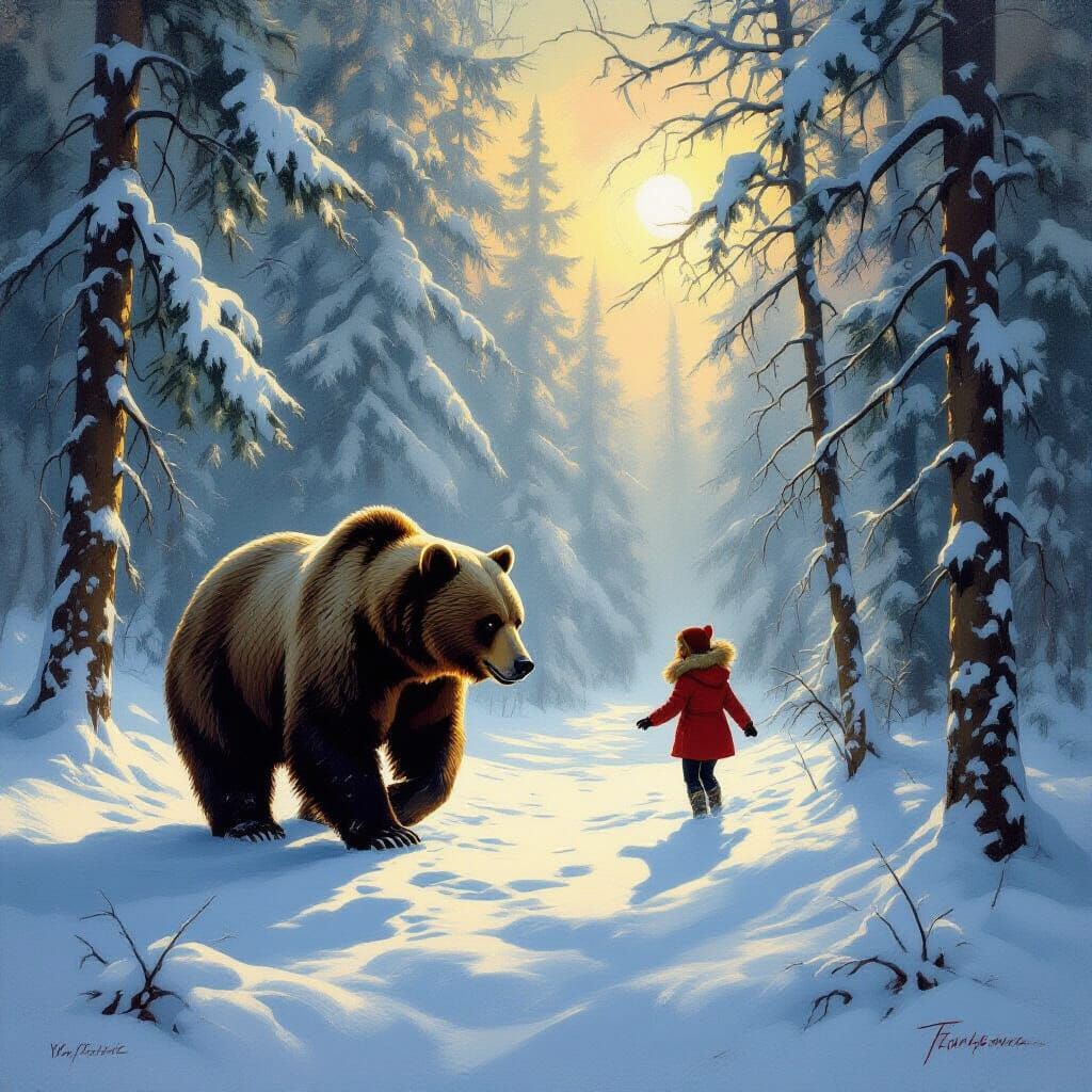 Bear Chases Terrified Person Through Snowy Forest