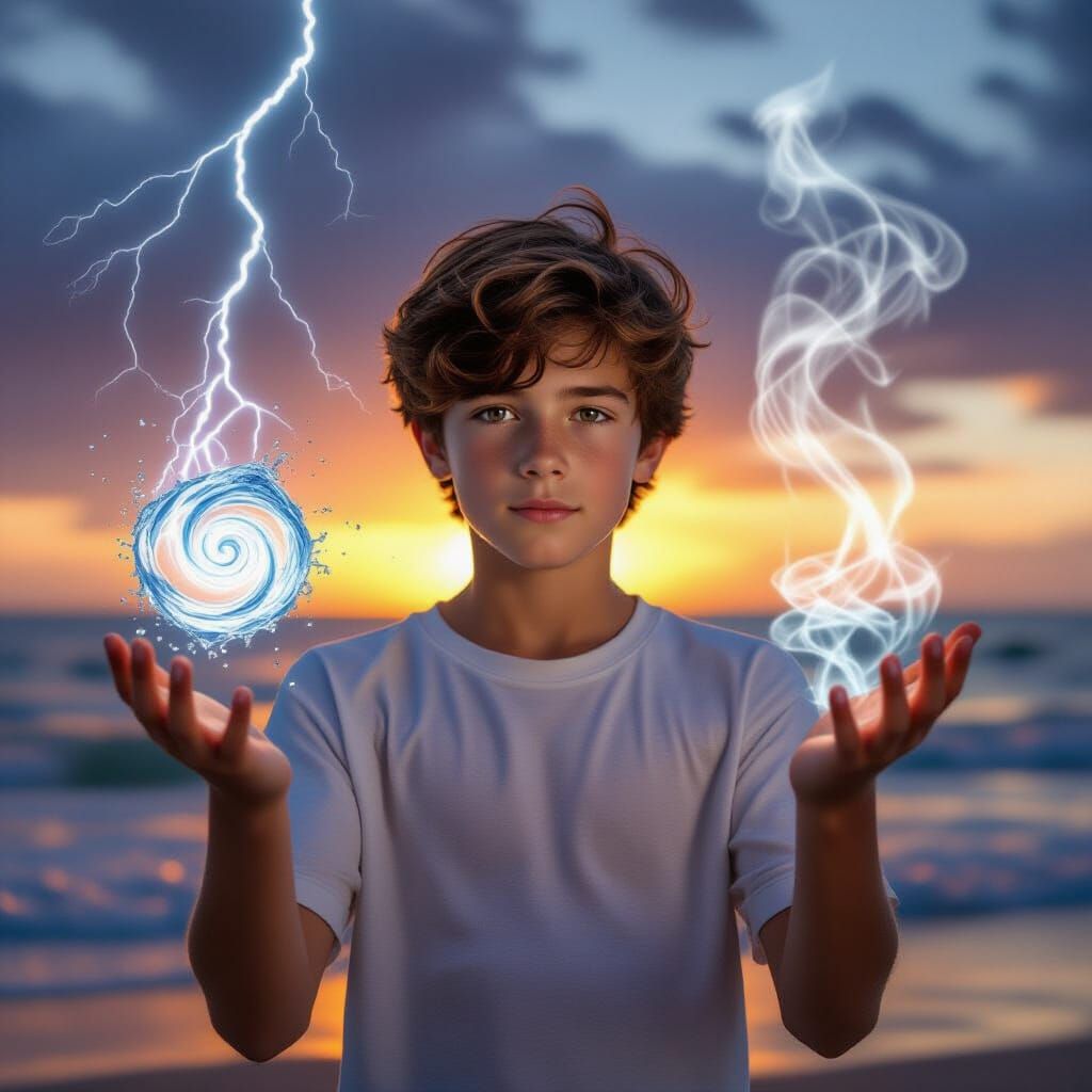 Hydrokinetic Teenager Controls Water at Sunset