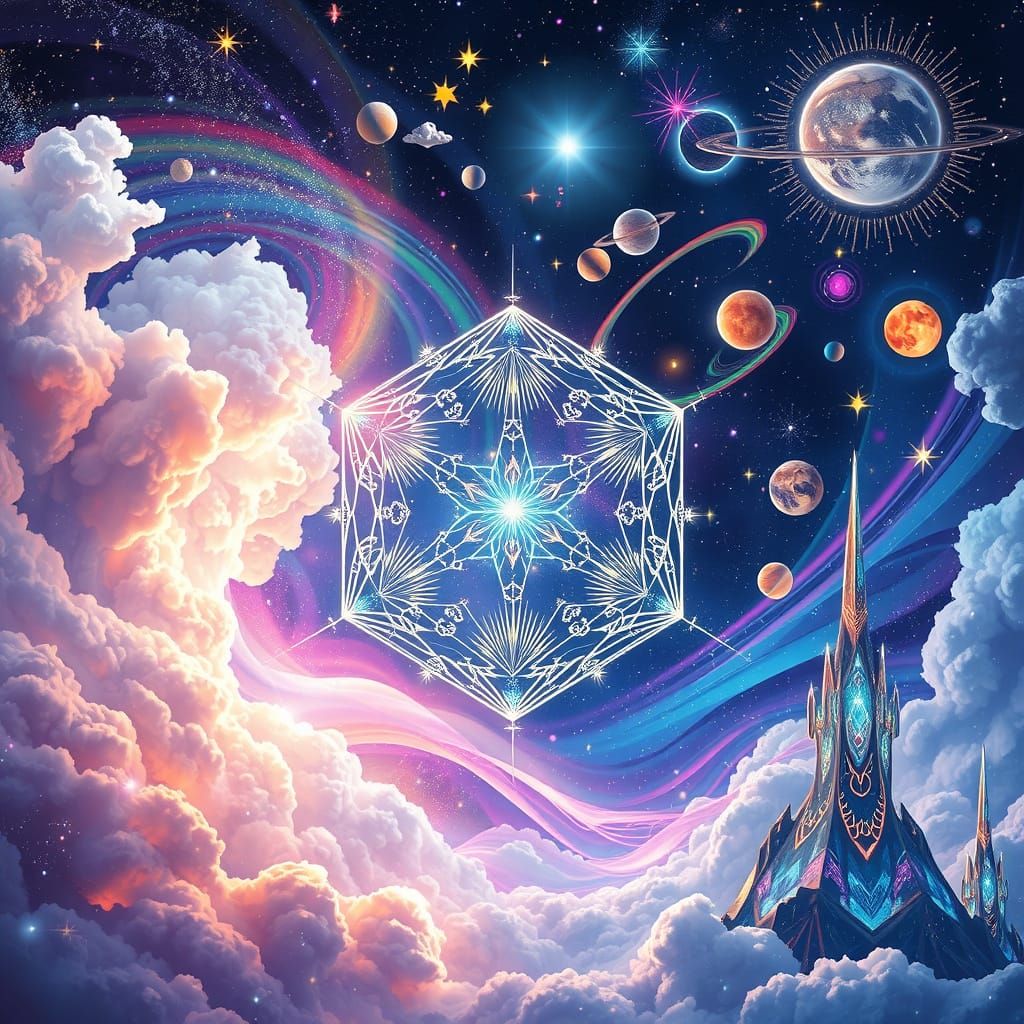 Celestial Tesseract in a Swirling Vortex of Color