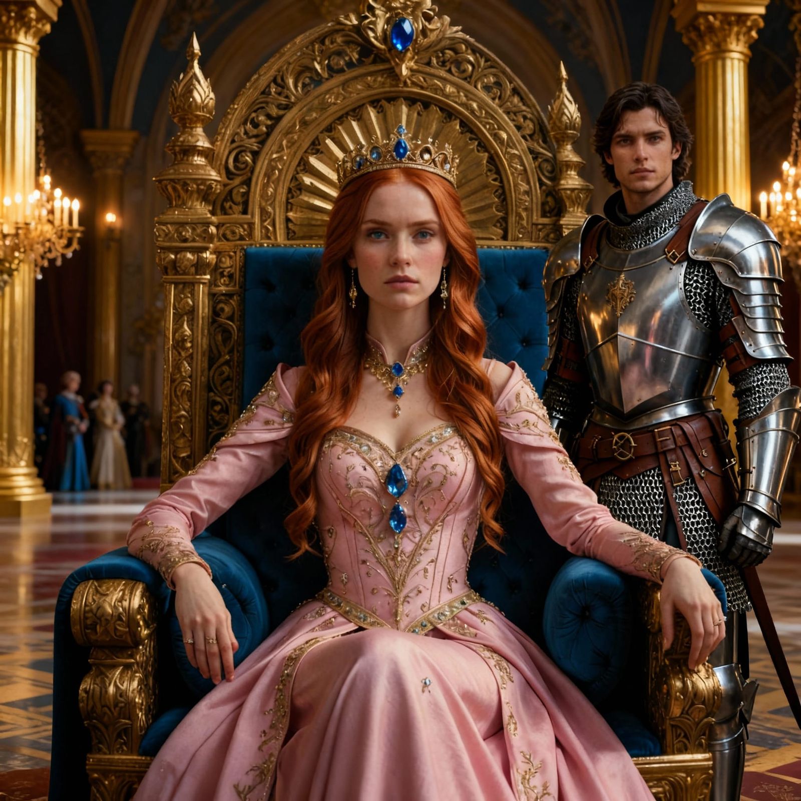 Princess And Knight In Majestic Throne Room