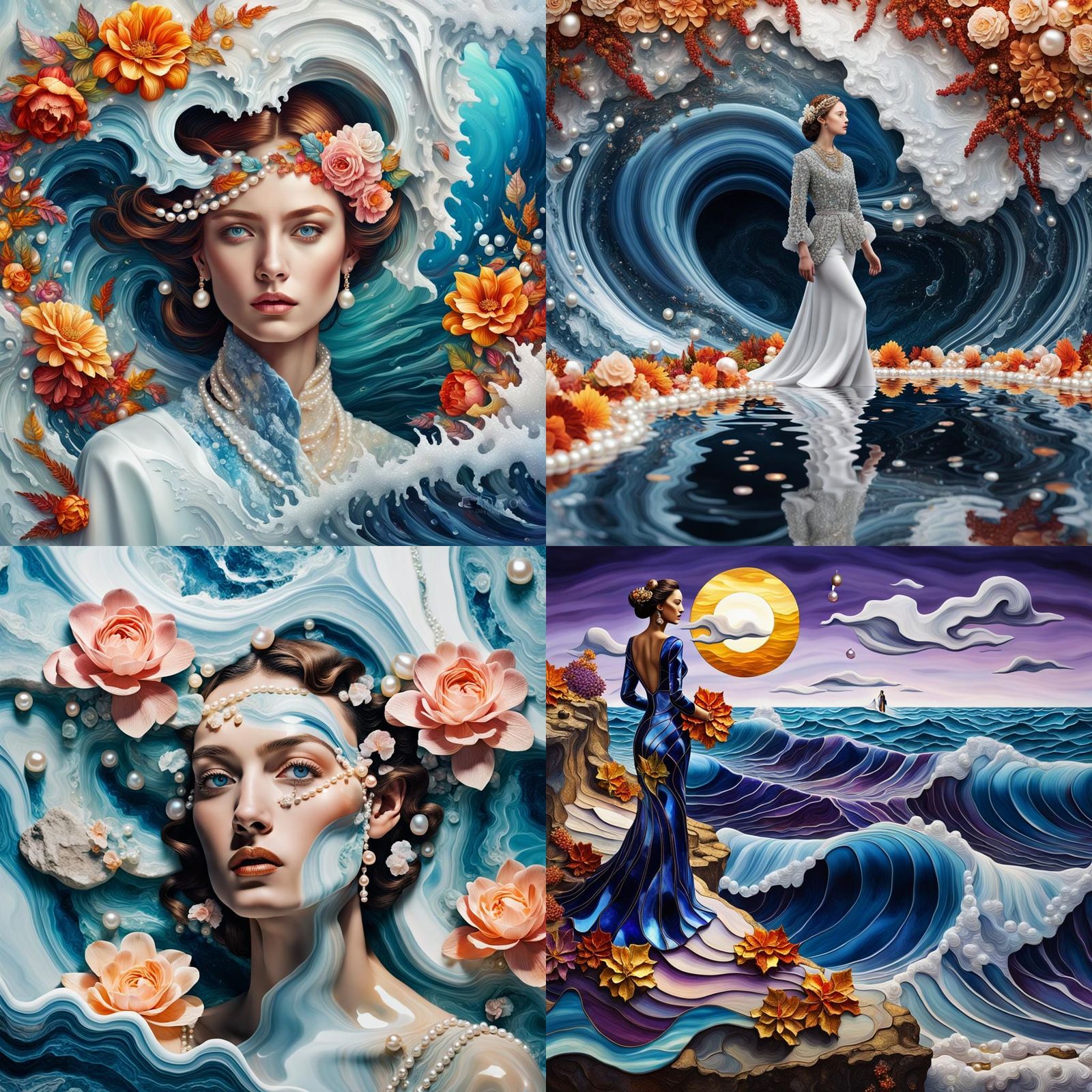 Surreal Autumn Fashion Portrait with Ocean Waves