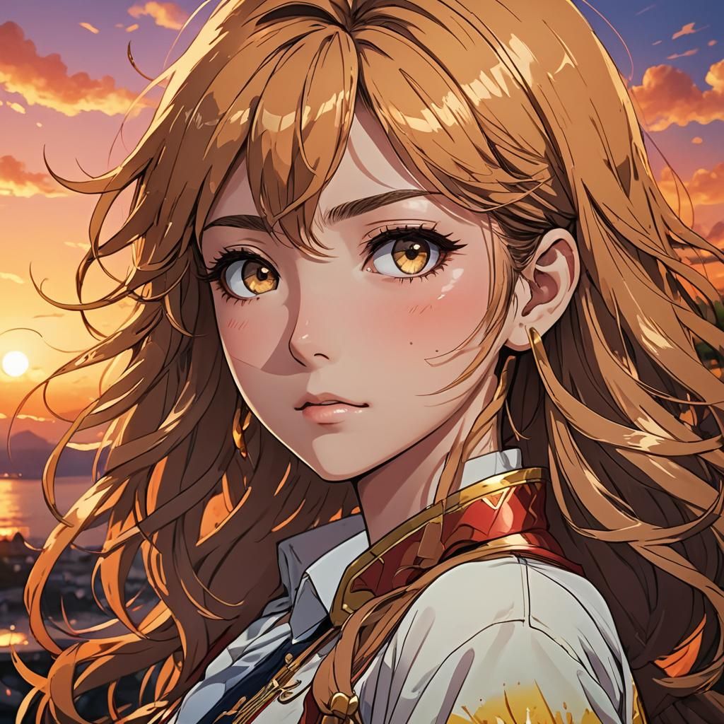 Anime Sunset: Expressive Portrait in Cinematic Lighting