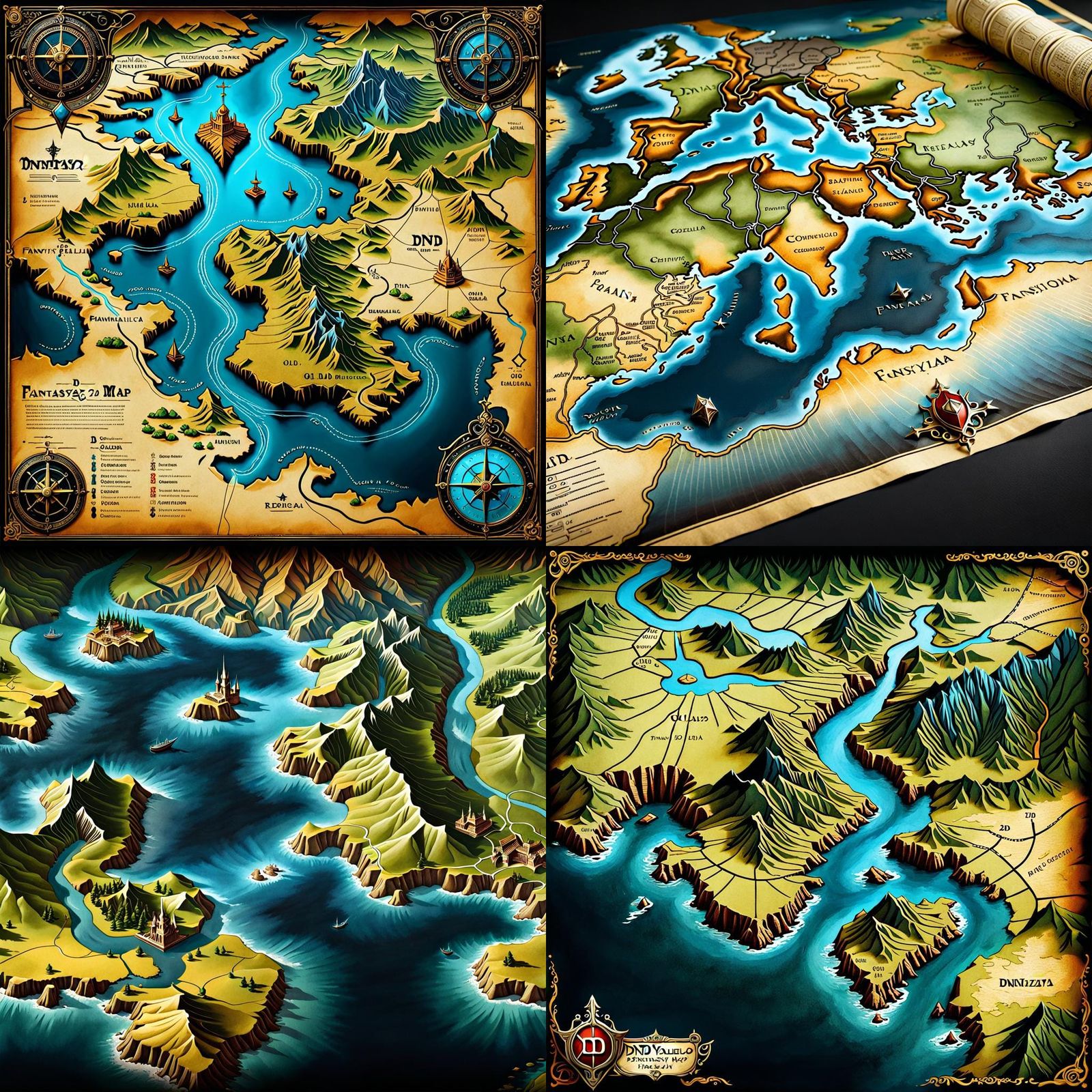 Detailed 2D Fantasy Map Art in Dark Fantasy Style