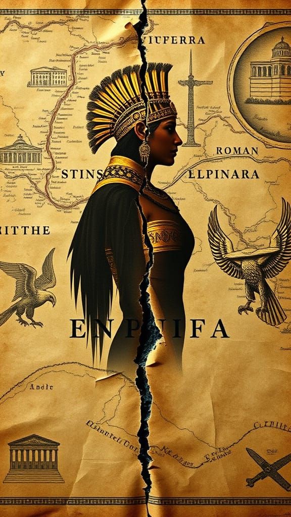 Ancient Roman Empire Map with Cleopatra's Regal Silhouette