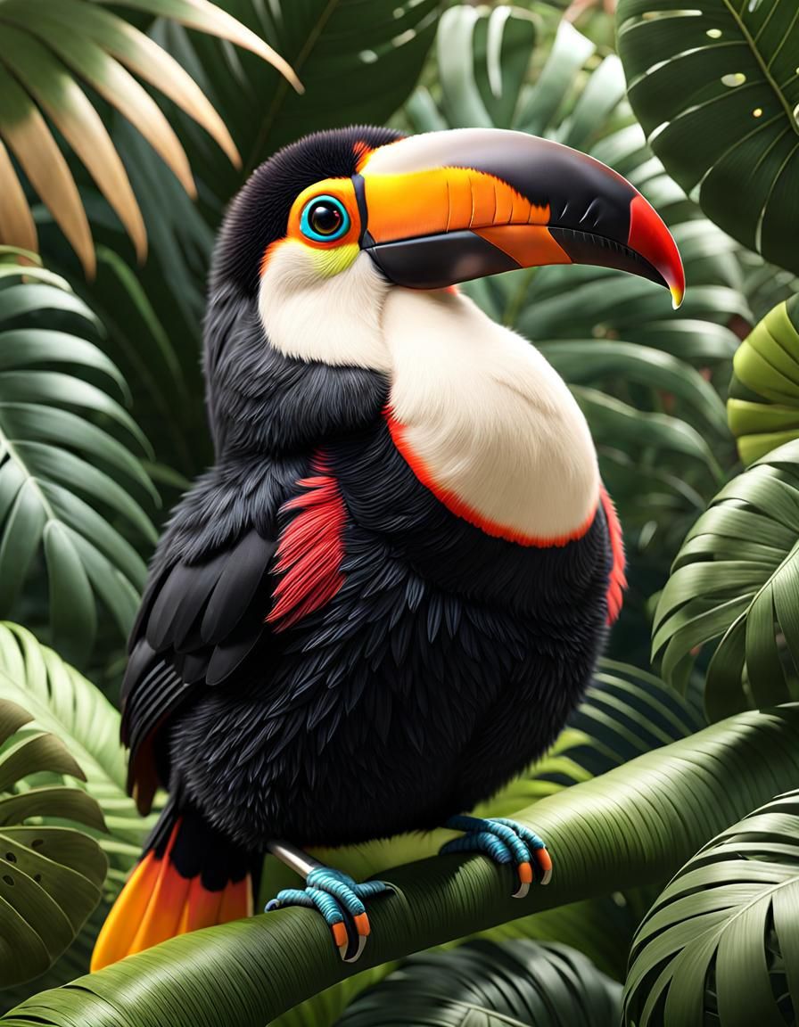 Adorable Round Toucan in Dappled Jungle Lighting