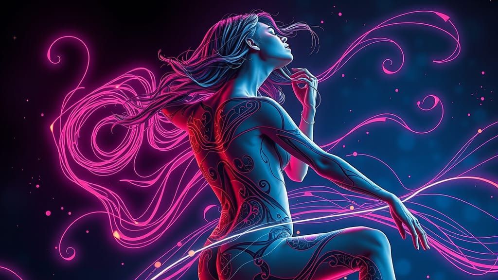 Futuristic Woman with Swirling Lines in 3D Render